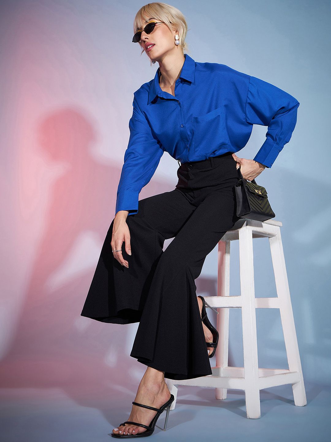 SASSAFRAS Women Black Flared High-RiseTrousers