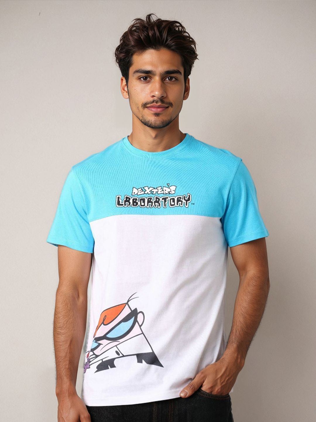 The Indian Garage Co Men Dexter Colourblocked Round Neck Cotton Slim Fit T-shirt
