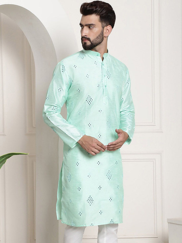 SOJANYA Band Collar Woven Design Kurta