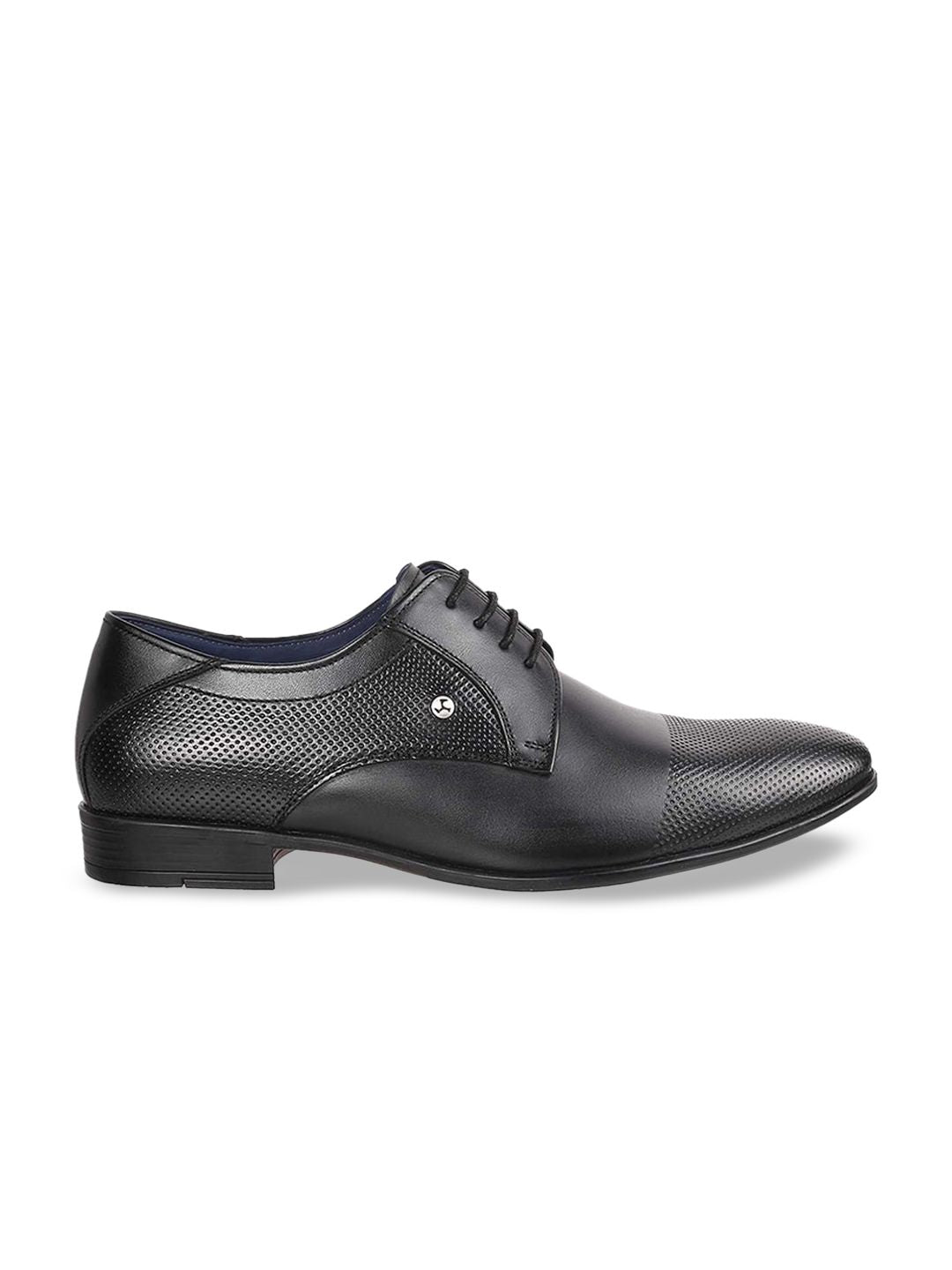 Mochi Men Black Textured Leather Formal Derbys
