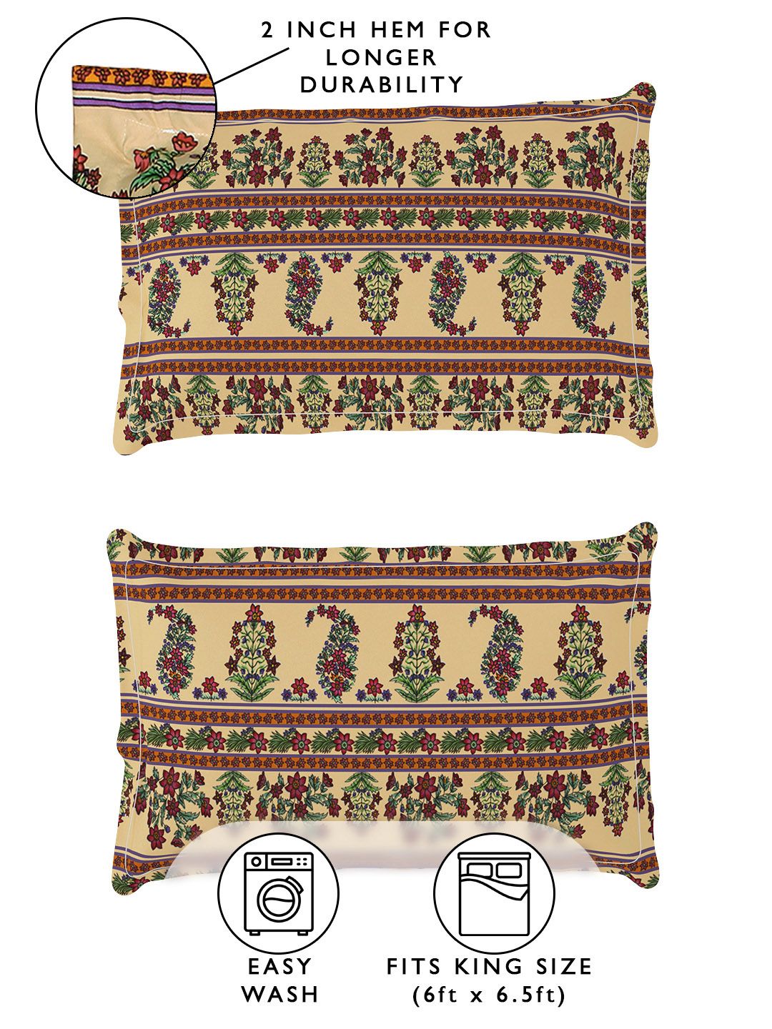 Story@home Arena Beige & Green Printed 180 TC Fitted King Bedsheet & 2 Pillow Covers