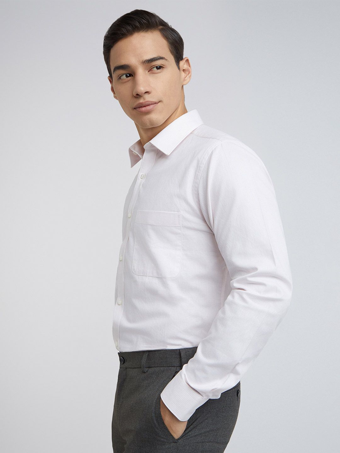 Raymond Men Pure Cotton Slim Fit Micro Checks Opaque Formal Shirt