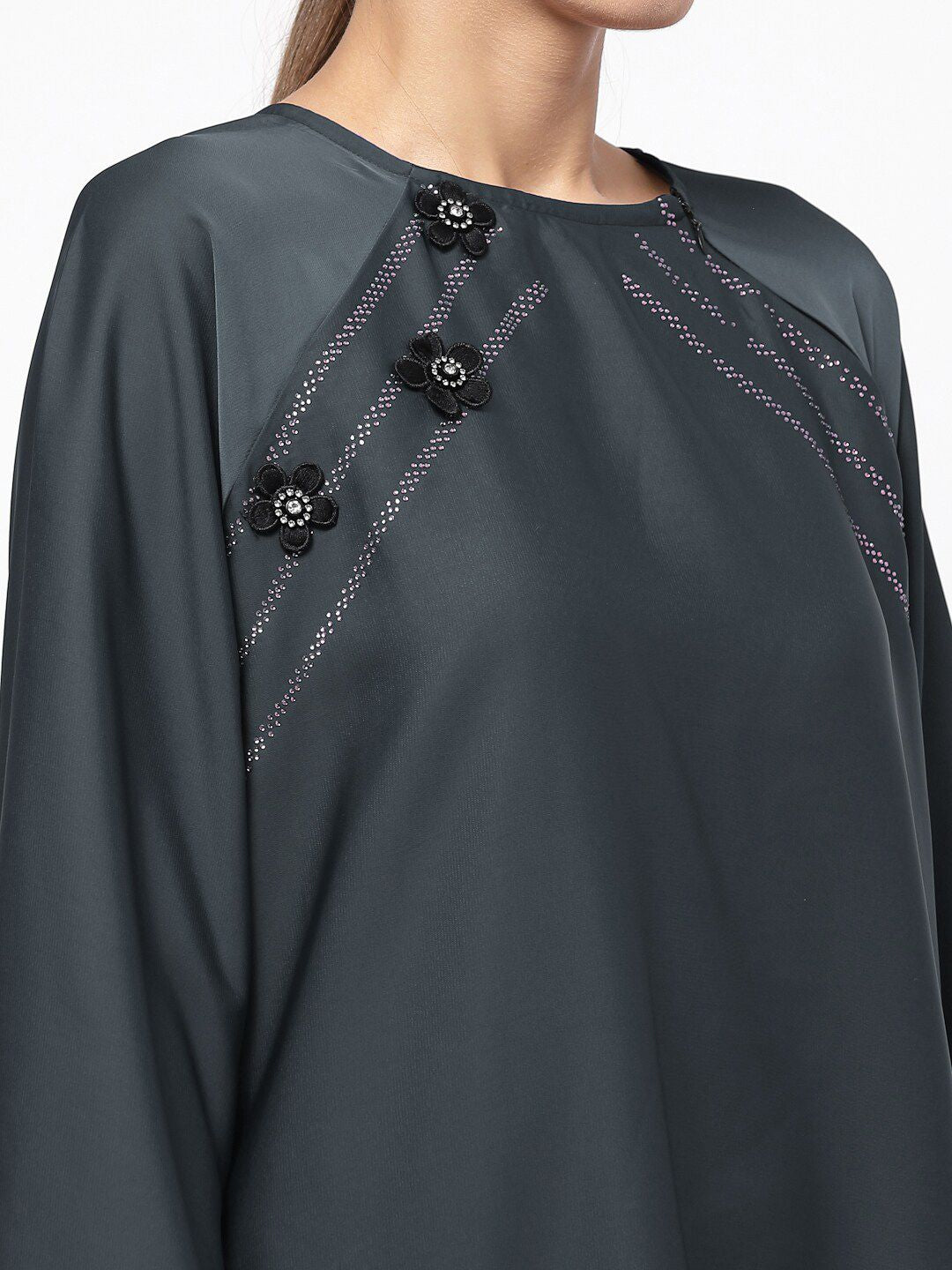 KLOTTHE Women Grey Embellished Burqa With Scarf