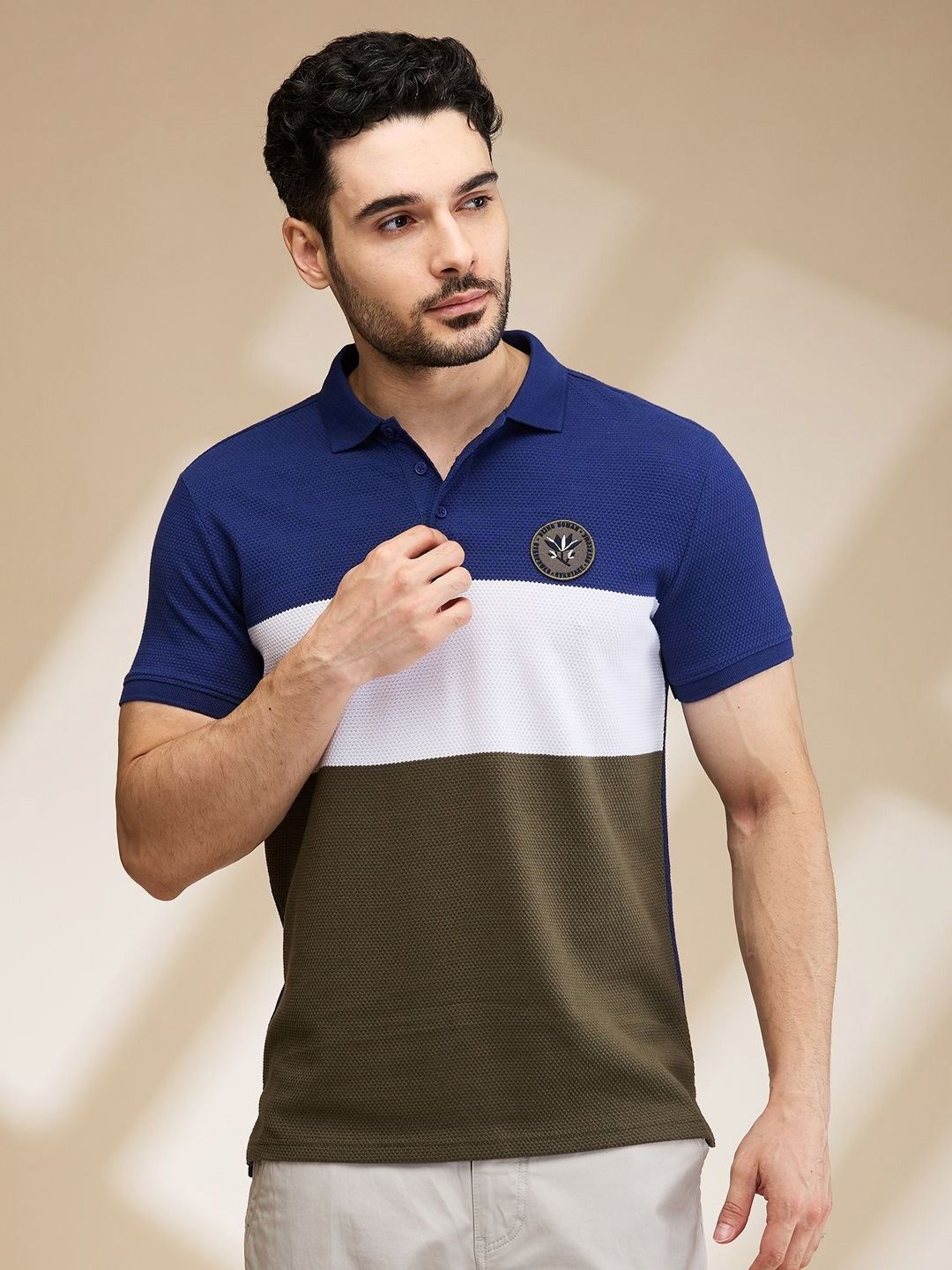 Being Human Men Colourblocked Polo Collar T-shirt