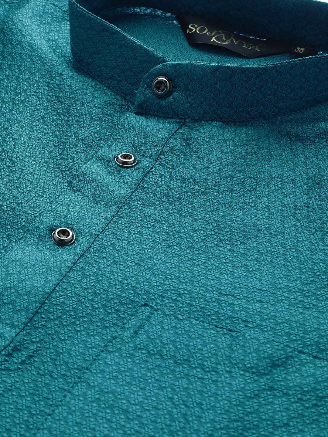 SOJANYA Lelaki Turquoise Blue Woven Design Kurta Lurus
