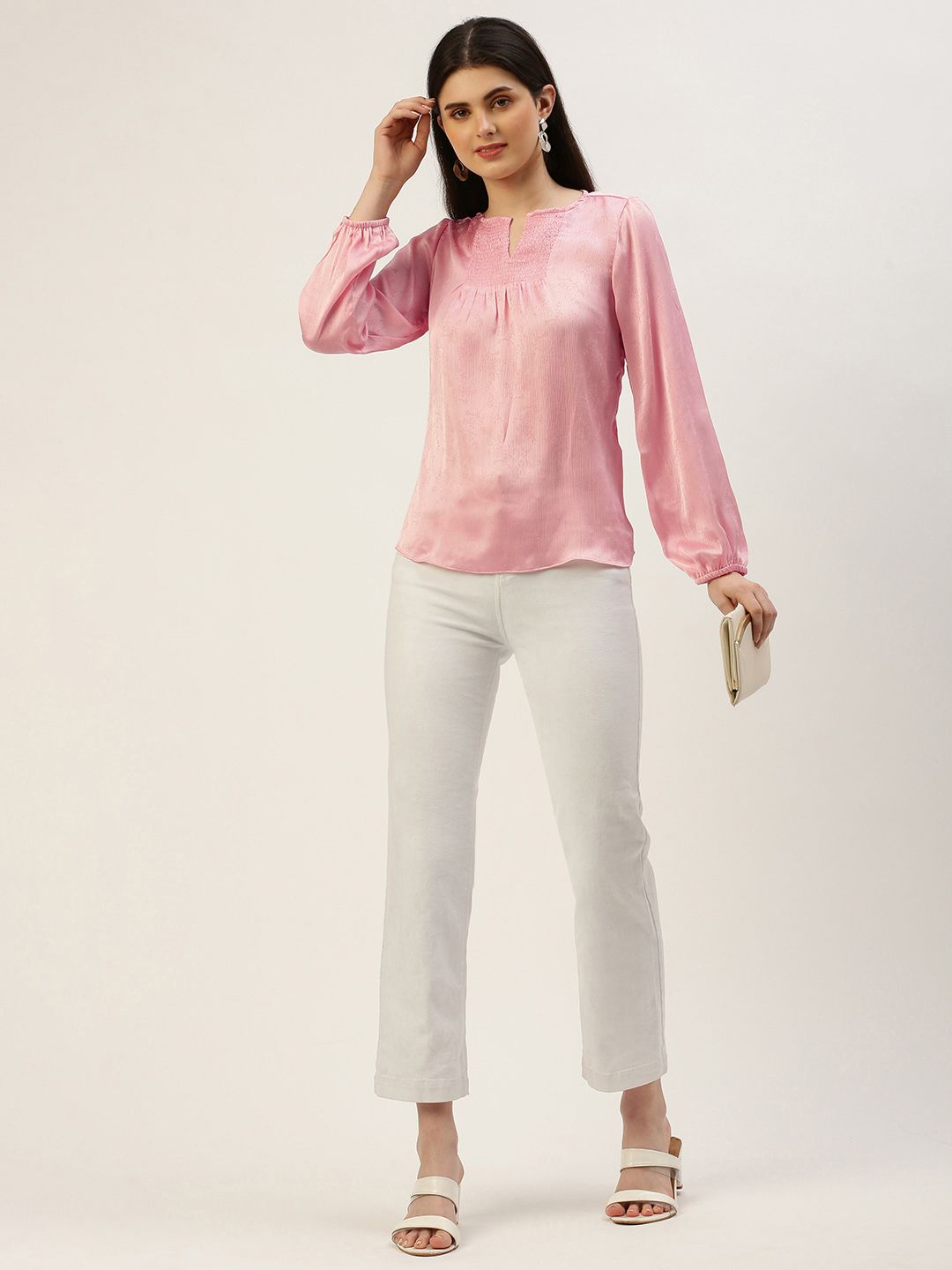 AND Floral Printed Smocked Puff Sleeves Top
