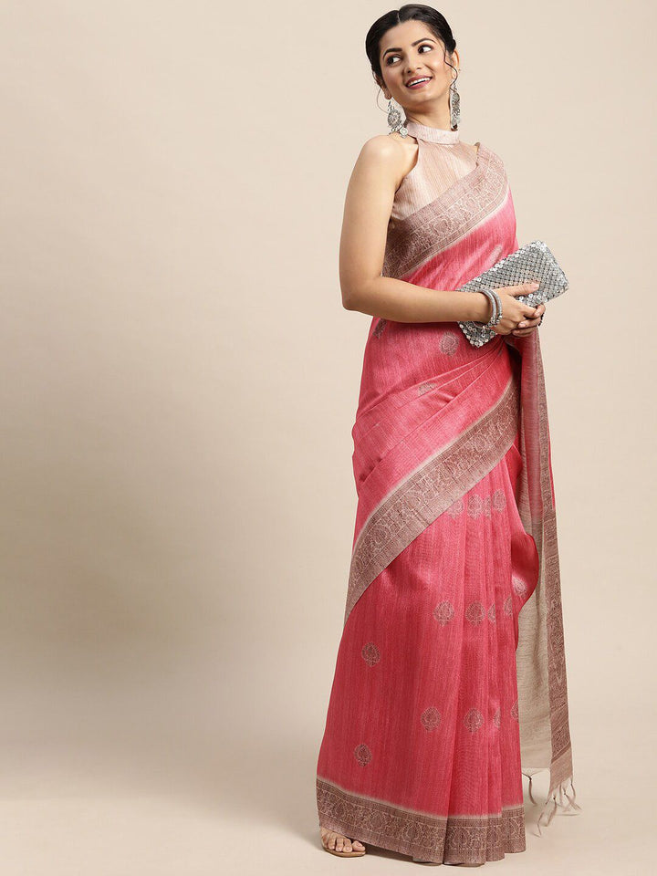 Saree mall Pink & Maroon Bagh Silk Blend Bagh Sarees
