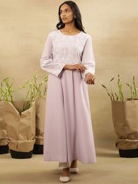W Floral Yoke Design Thread Work Pastels Pure Cotton Anarkali Kurta