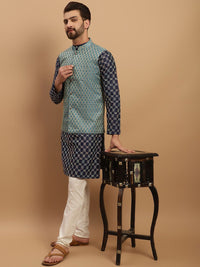 SOJANYA Geometric Embroidered Regular Kurta with Churidar & Woven Design Nehru Jacket
