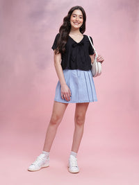 DressBerry Tie-up Detail Pleated Plunge Neck Regular Top