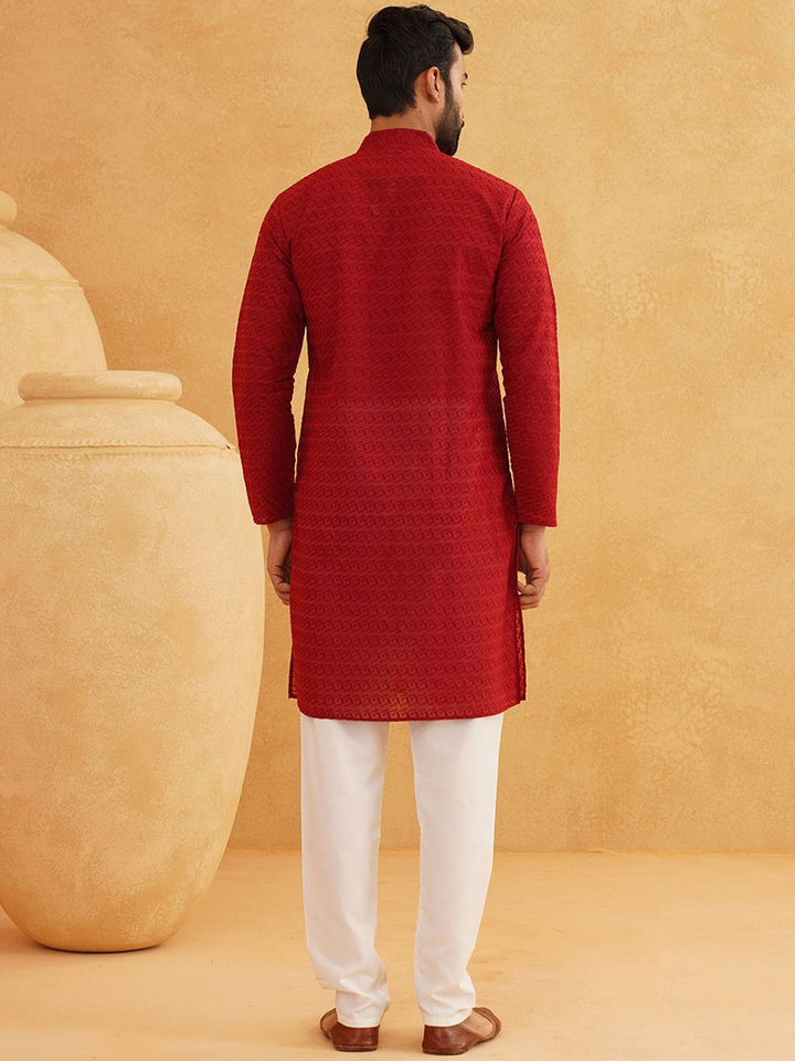 SOJANYA Geometric Embroidered Regular Pure Cotton Straight Kurta With Churidar