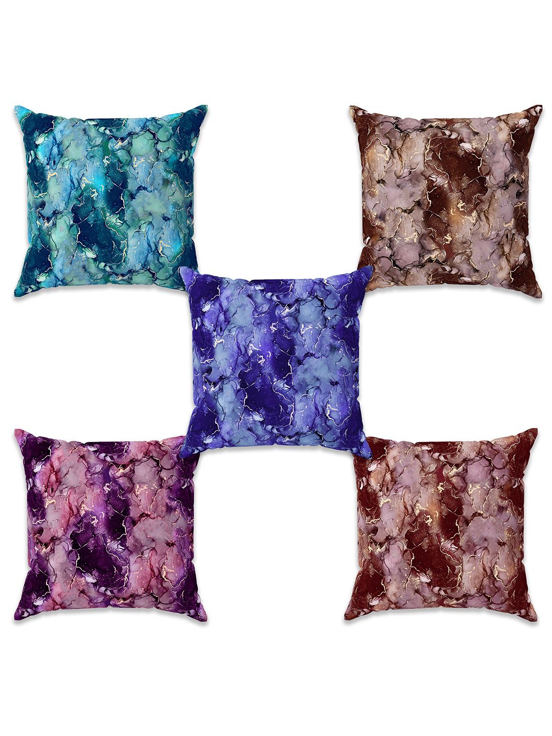 Story@home Navy Blue & Brown 5 Pieces Abstract Square Cushion Covers