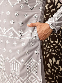 House of Pataudi Embroidered Mandarin Collar Mirror Work Jashn Kurta