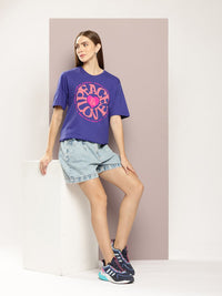 DILLINGER Women Graphic Printed Embossed Oversized T-shirt