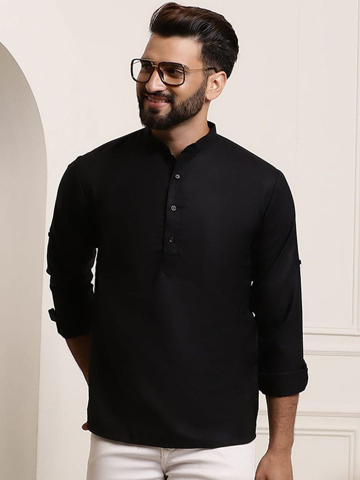 SOJANYA Lengan Roll-Up Kolar Band Kurta Lurus