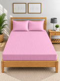 Myntra Elegant Homes Pink Striped 300 TC King Bedsheet with 2 Pillow Covers