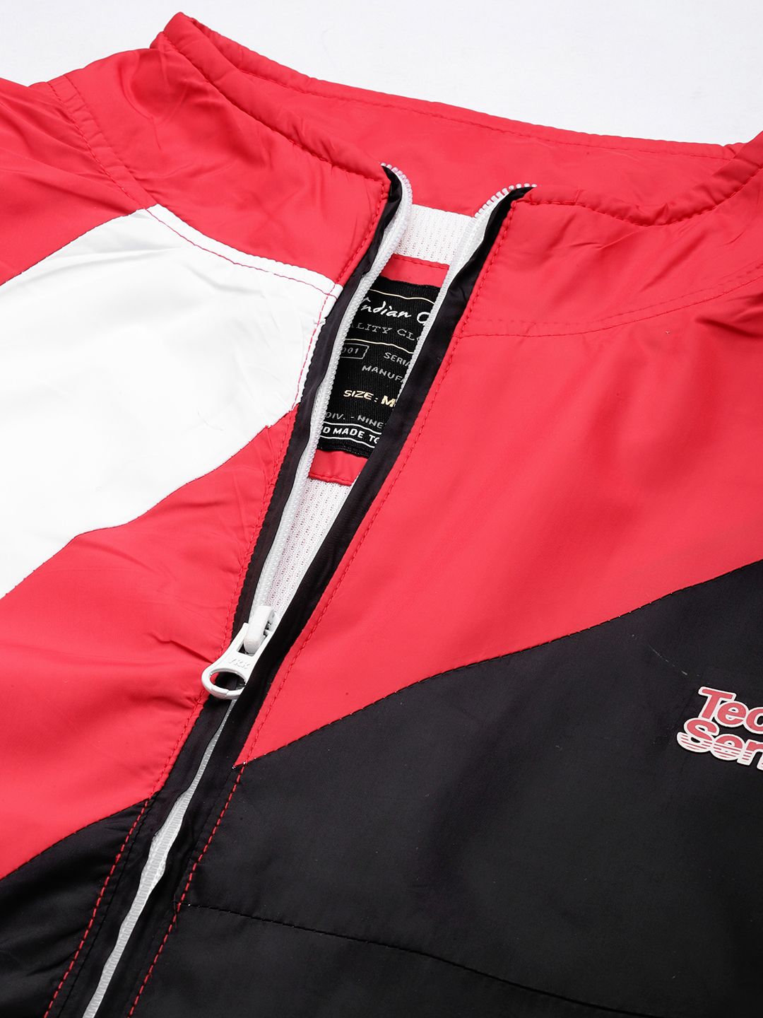 The Indian Garage Co Men Red & Black Colourblocked Outdoor Windcheater Tailored Jacket