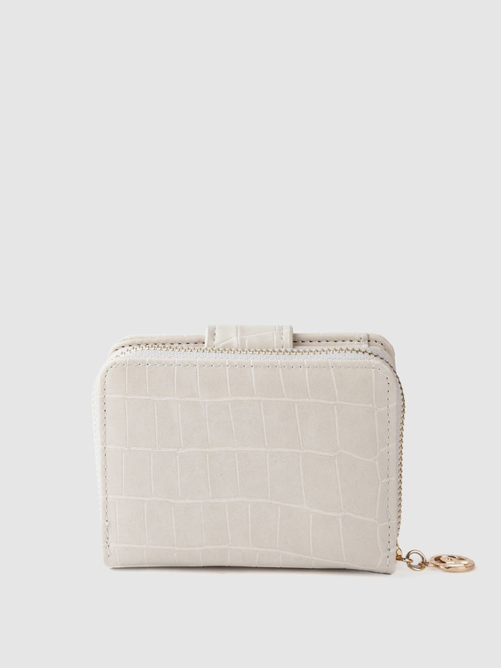Lino Perros Women Off-White Croc Textured Two Fold Wallet