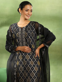 Libas Ethnic Motifs Woven Design Zari Work Organza Straight Kurta With Trouser & Dupatta