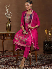 Libas Floral Woven Design Round Neck Kurta with Trousers & Dupatta