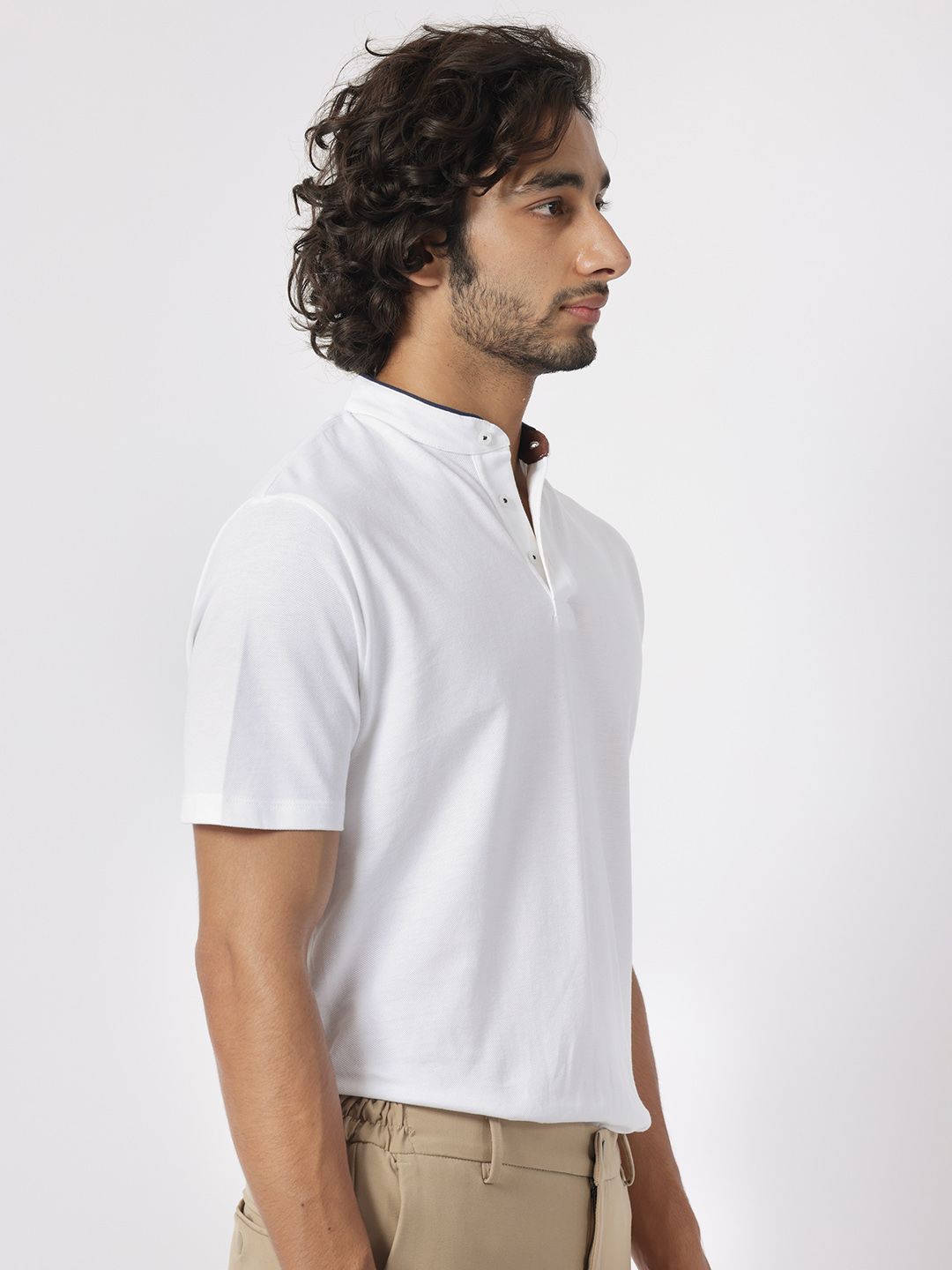 RARE RABBIT Men Barrie Mandarin Collar Cotton Slim Fit T-Shirt