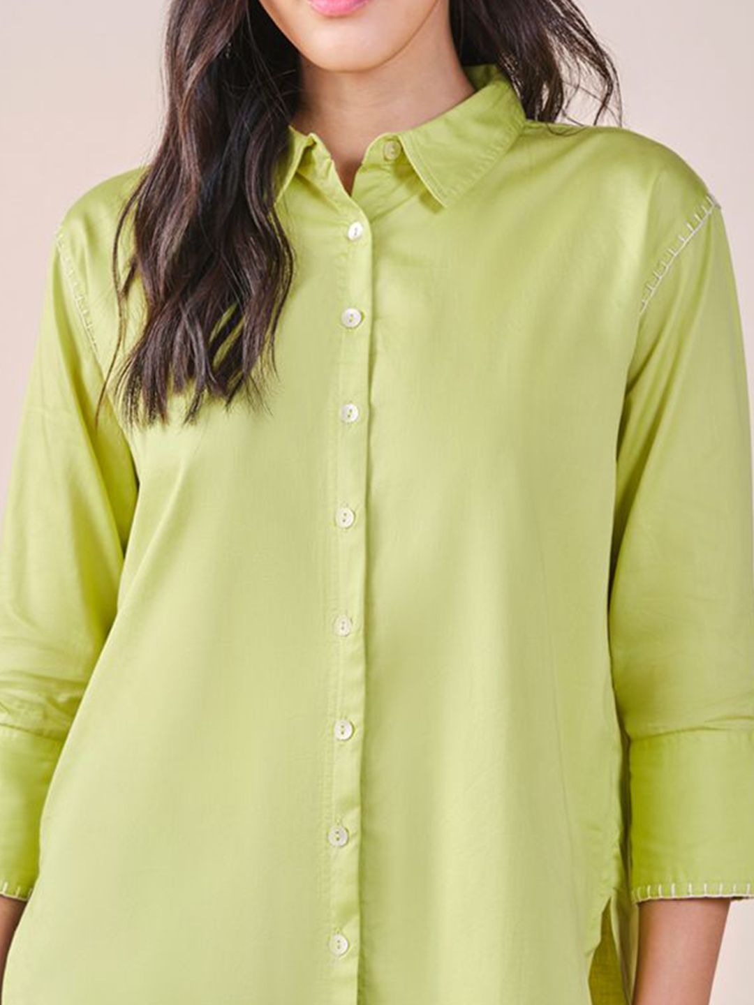 AND pure cotton shirt collar cuffed sleeves shirt Style Top