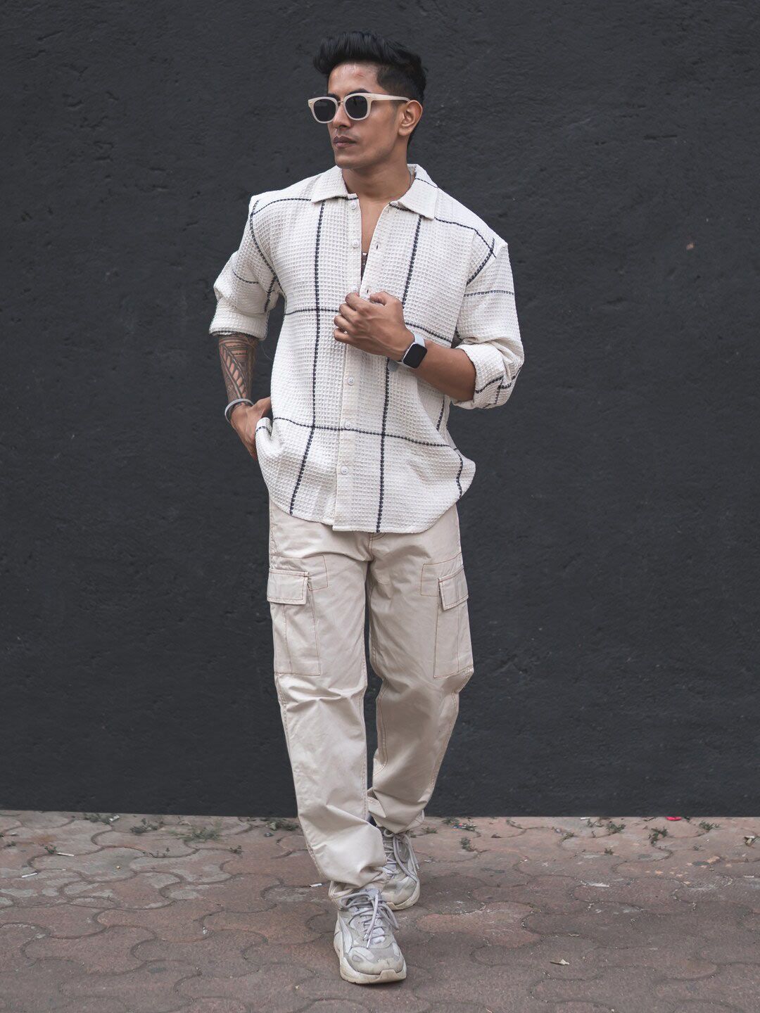 Powerlook Off White India Slim Oversized Checked Shackets