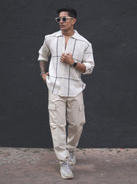 Powerlook Off White India Slim Oversized Checked Shackets