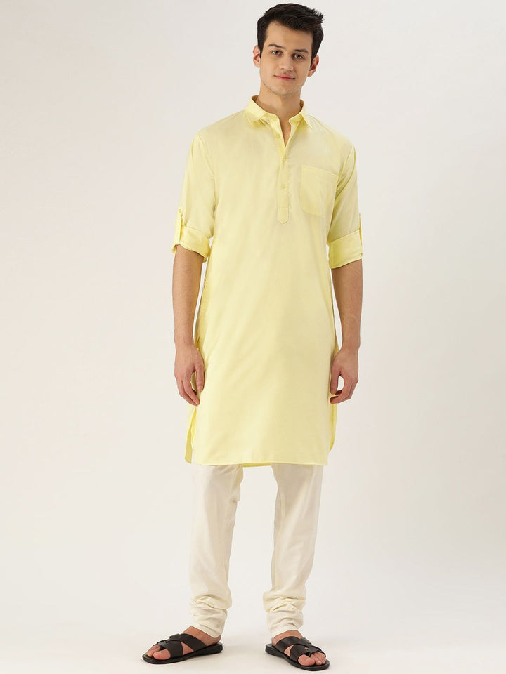 SOJANYA Lelaki Yellow Solid Pathani Kurta