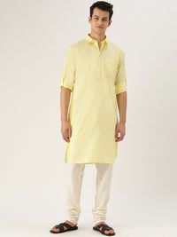 SOJANYA Lelaki Yellow Solid Pathani Kurta