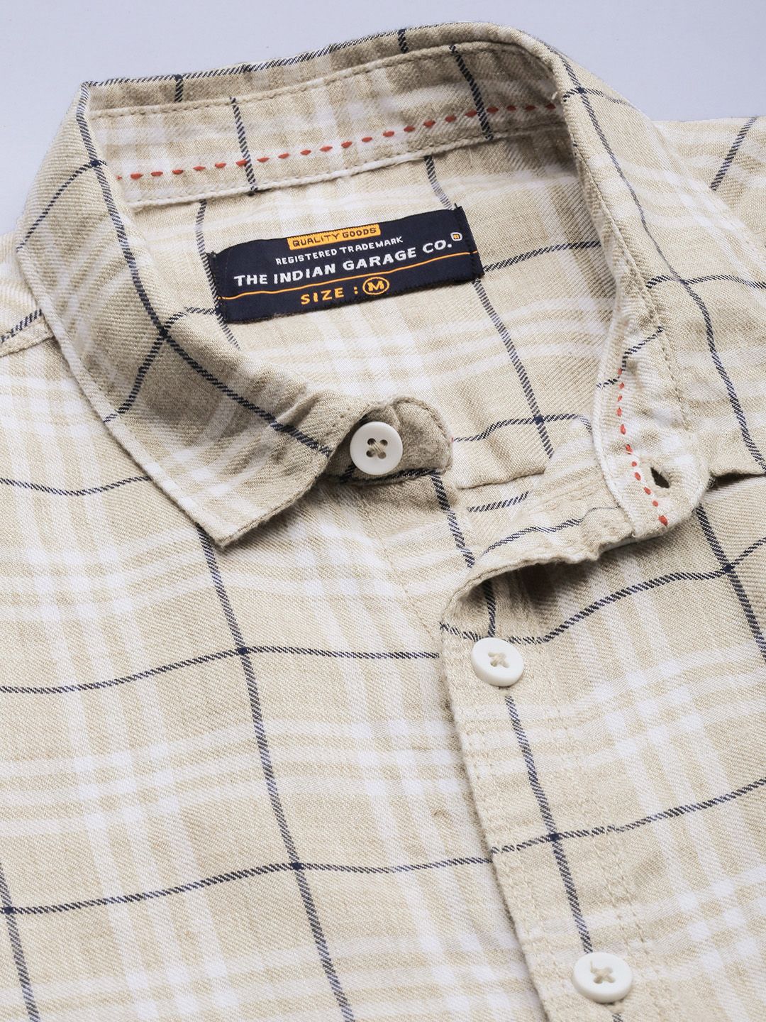 The Indian Garage Co Men Beige & White Tartan Checked Casual Shirt