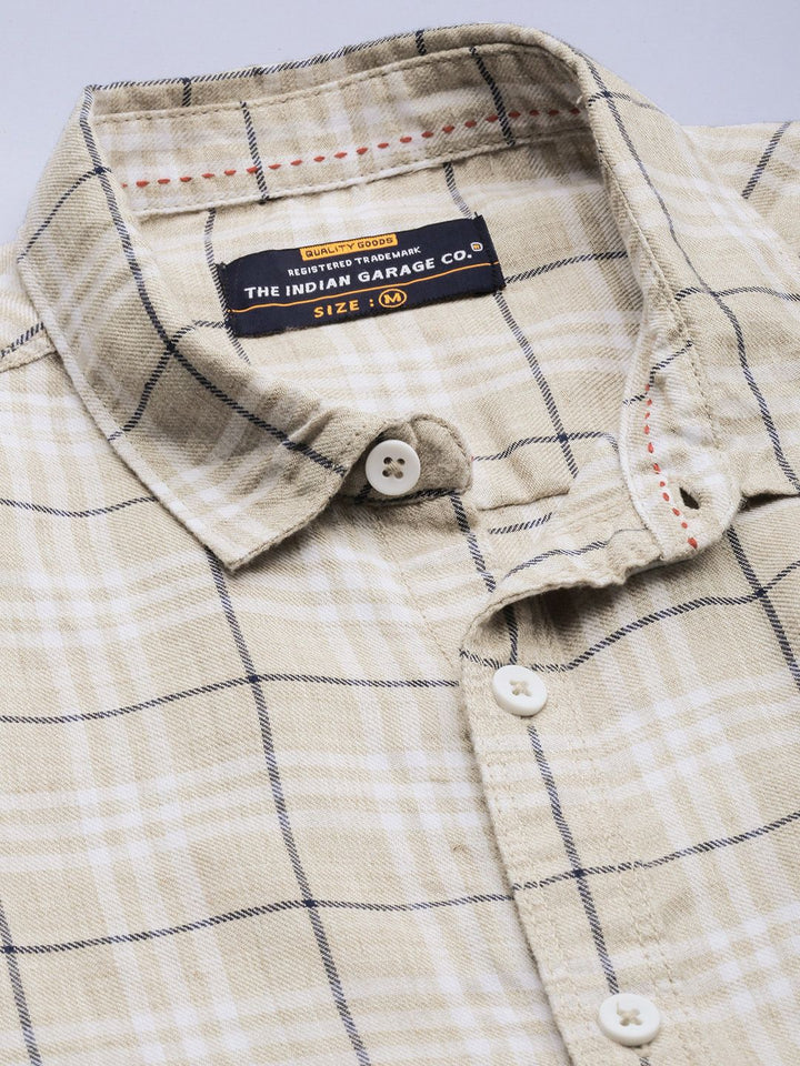 The Indian Garage Co Men Beige & White Tartan Checked Casual Shirt