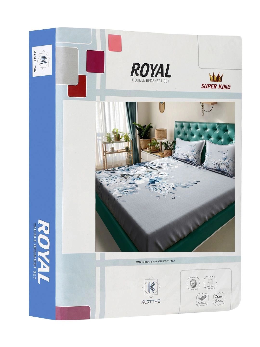 Moda Rapido X KLOTTHE Grey & Blue Floral 400 TC Bedsheet with 2 Pillow Covers