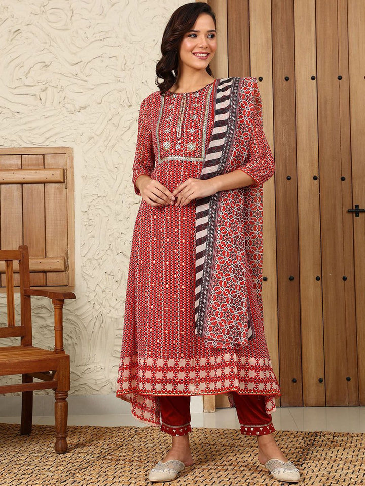 W Women Printed Regular Gotta Patti Kurta with Trousers & With Dupatta