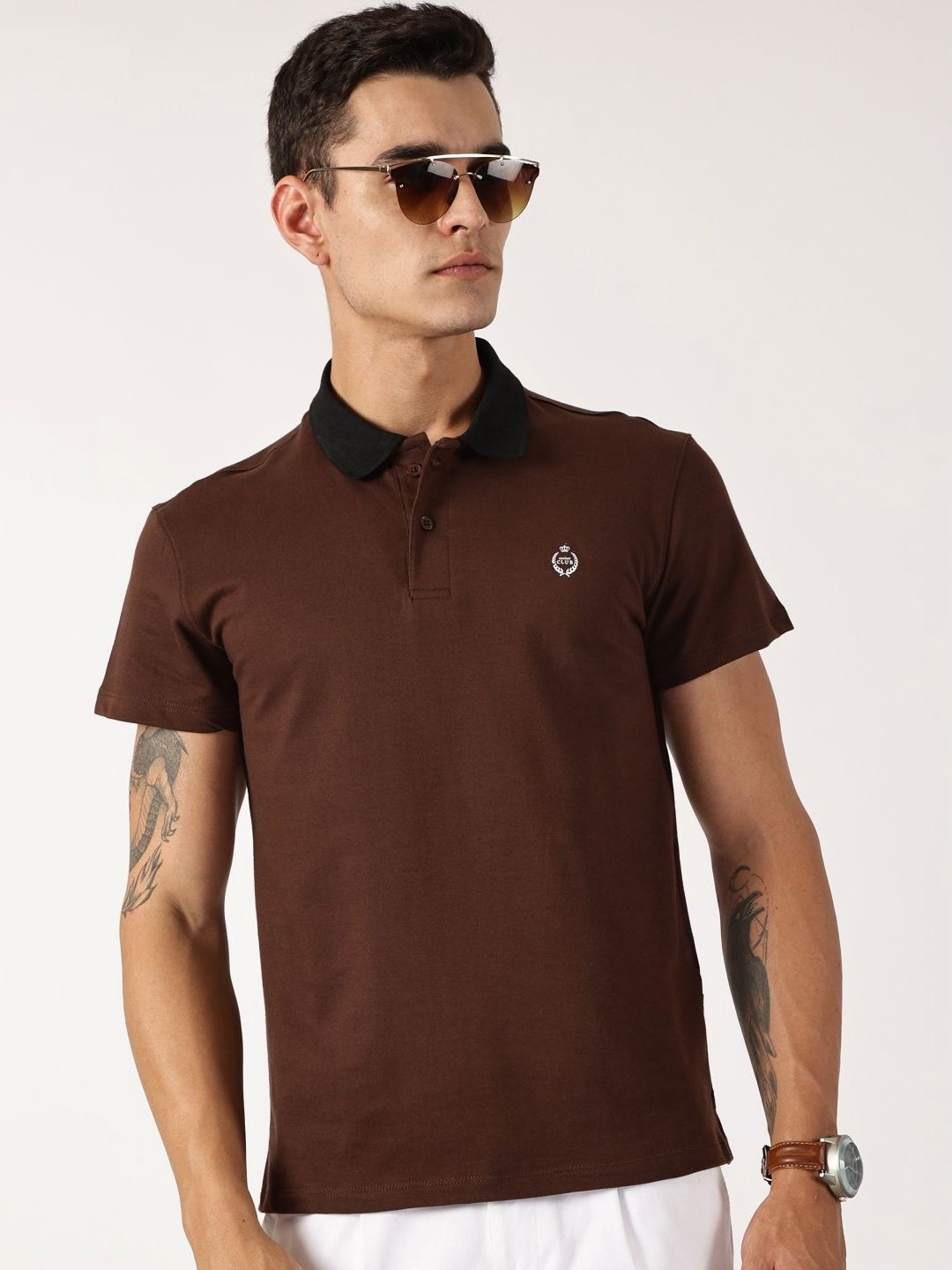 Thomas Scott Men Solid Polo Collar Cotton T-shirt