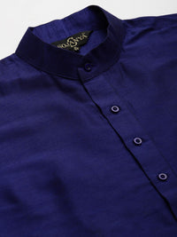 SOJANYA Men Navy Blue Solid Kurta with Churidar & Nehru Jacket