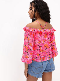 DressBerry Vibrant Floral Print Off-Shoulder Top
