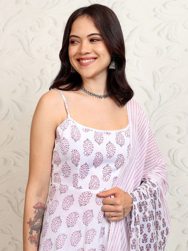 Vishudh Women Ethnic Motifs Printed Regular Pure Cotton Kurta with Trousers & With Dupatta