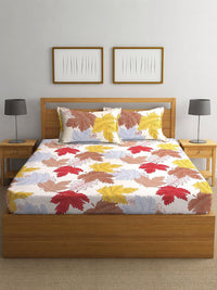 Myntra Elegant Homes White & Red Floral 300 TC King Cadar dengan 2 Sarung Bantal