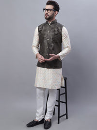 SOJANYA Kurta Kerja Benang Biasa Motif Etnik Bersulam Dengan Jaket Churidar & Nehru