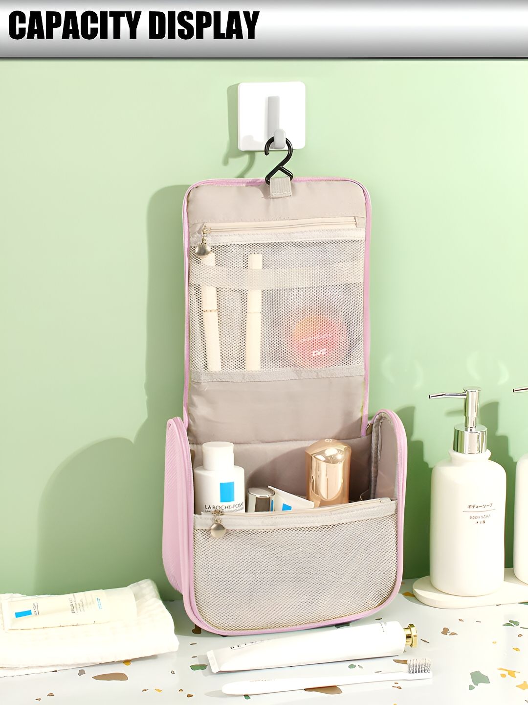 Cortina Pink Water Resistant Makeup Organiser