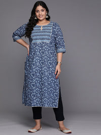 EXTRA LOVE BY LIBAS Women Floral Printed Keyhole Neck Gotta Patti Kurta