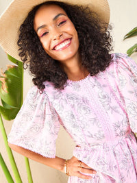 SASSAFRAS Floral Print Flared Sleeve Cut Out Georgette Fit & Flare Dress