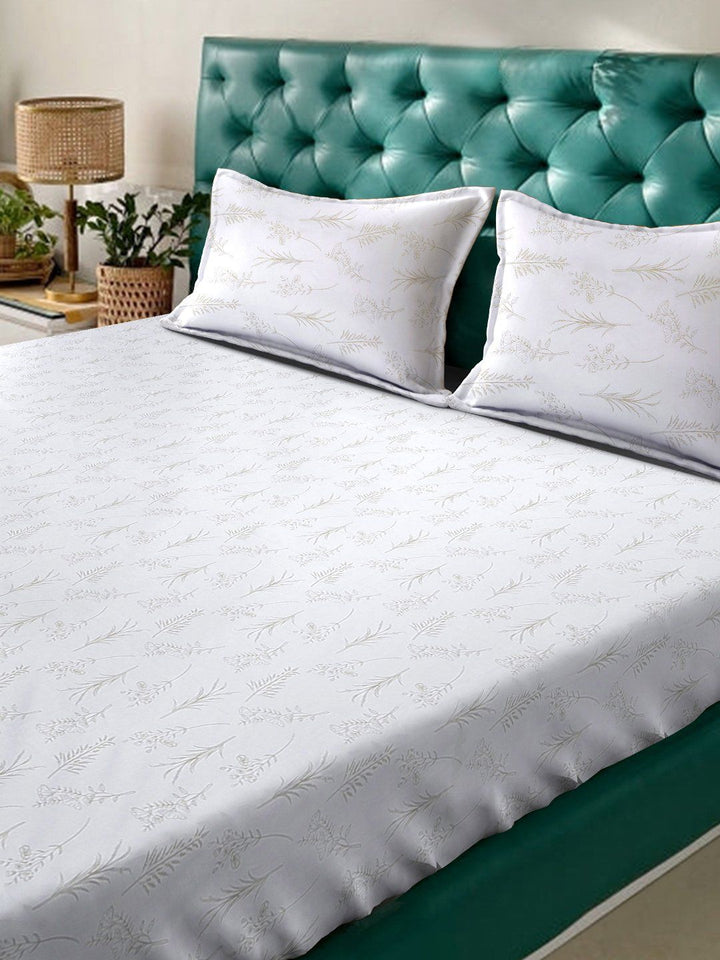 Myntra Elegant Homes White Floral 400 TC Bedsheet with 2 Pillow Covers