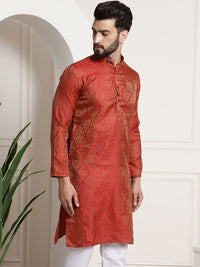SOJANYA Ethnic Motifs Woven Design Band Collar Straight Kurta