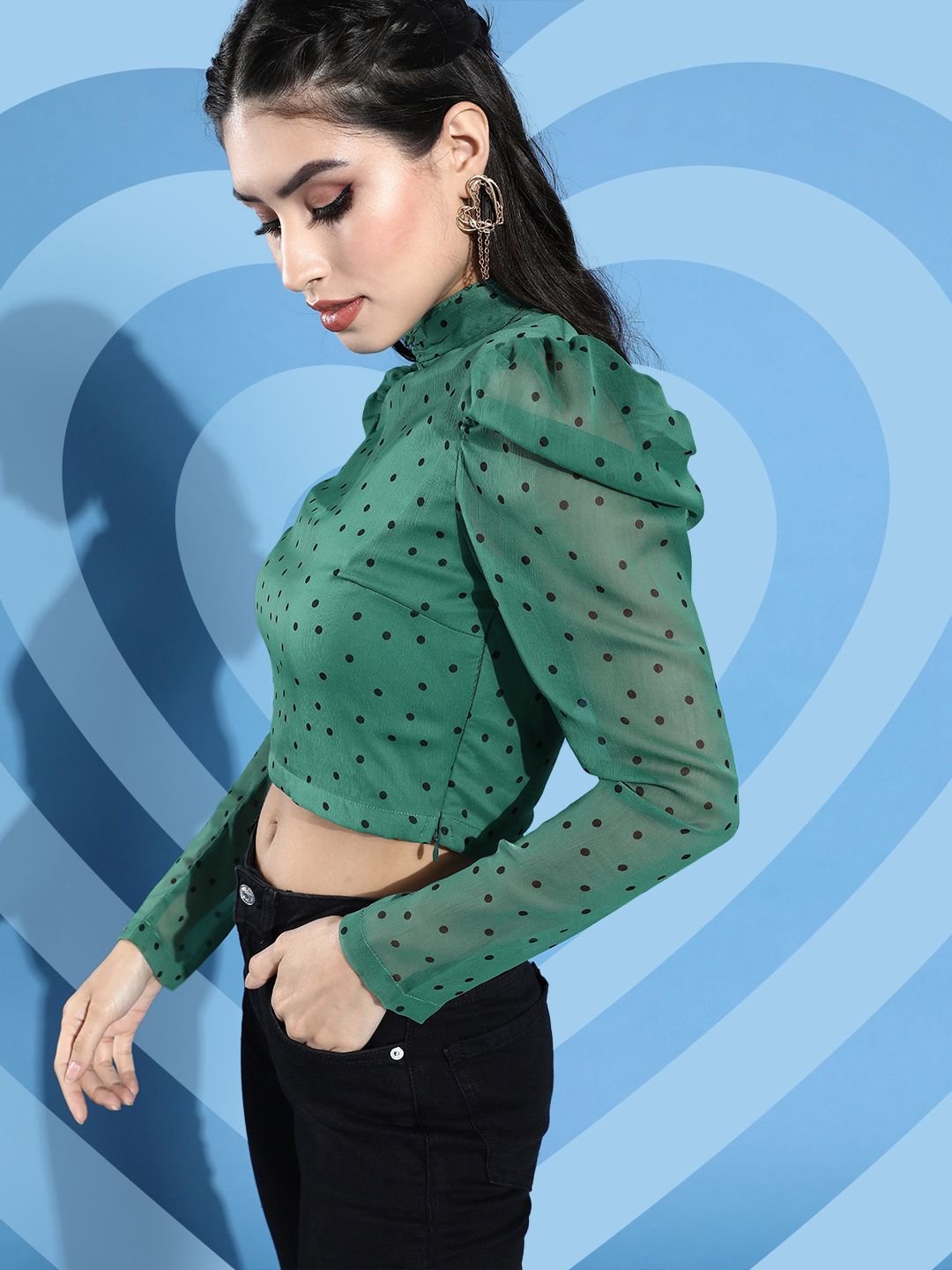 STREET 9 Green Print Chiffon Crop Top