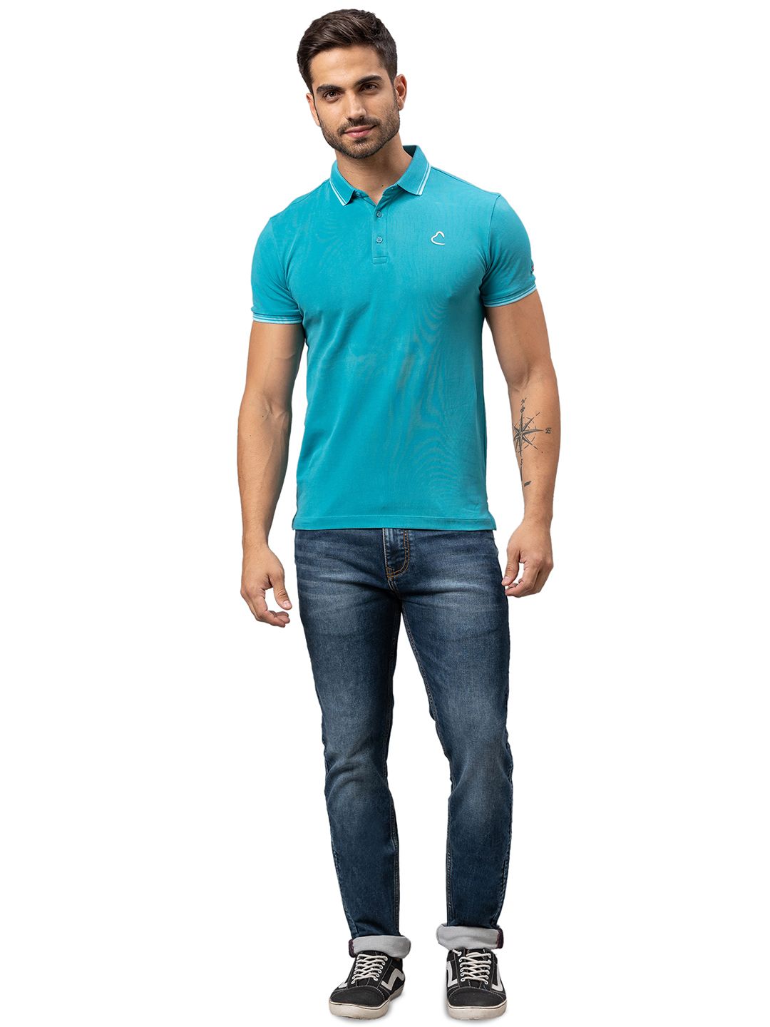 Being Human Men Blue Polo Collar Cotton T-shirt
