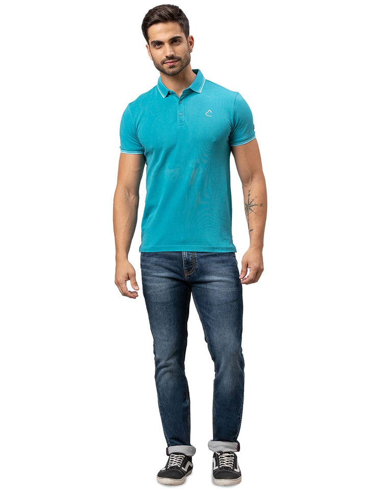 Being Human Men Blue Polo Collar Cotton T-shirt