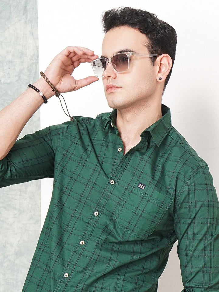 The Indian Garage Co Men Green & Maroon Checked Casual Shirt