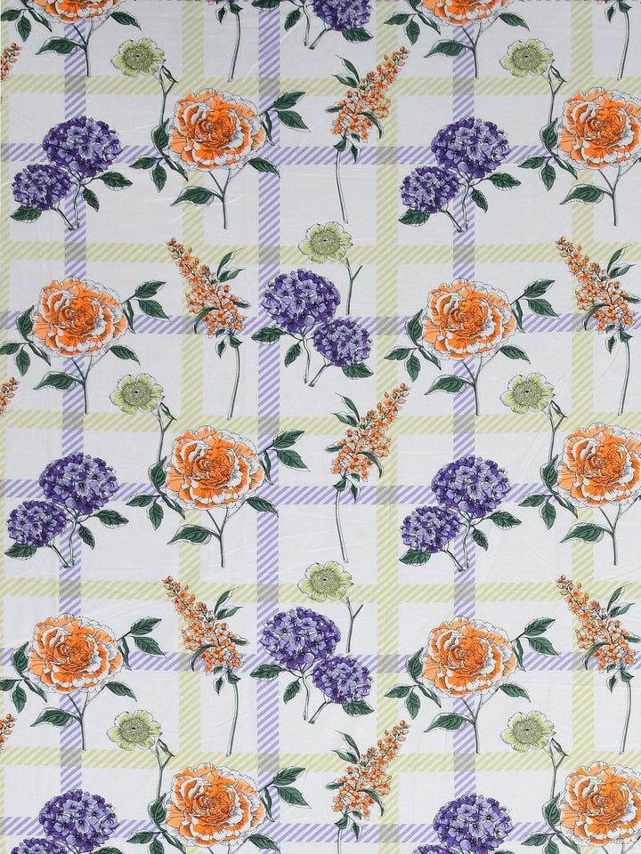 BOMBAY DYEING Florentine White Floral Pure Cotton 144TC Queen Bedsheet Set 2.28 m X 2.54m